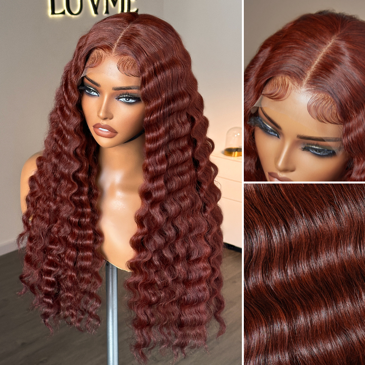 Retro Trends Dark Reddish Brown Ocean Wave Glueless 5x5 Closure Lace Long Wig