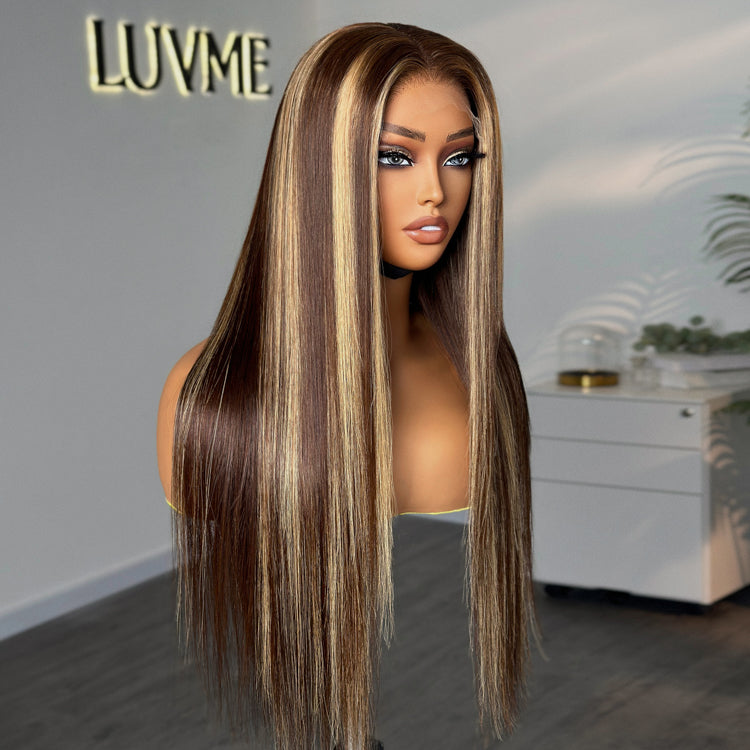 【22 inches = $219.9】Honey Blonde Highlight Silky Straight Glueless 5x5 Closure HD Transparent Lace Long Wig