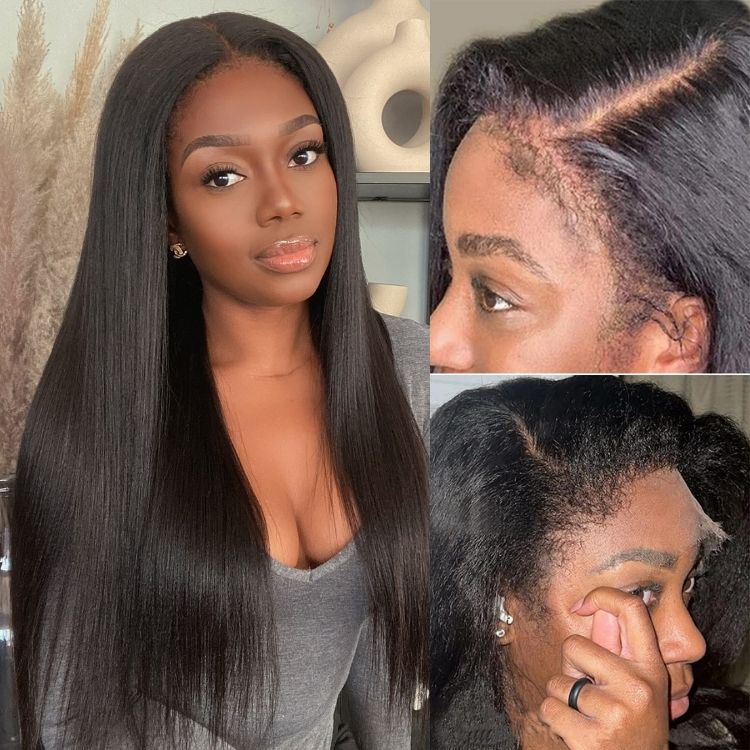 Flash Sale | 4C Edges | Natural Yaki Straight Glueless Free Parting 13x4 Undetectable Lace Front Wig