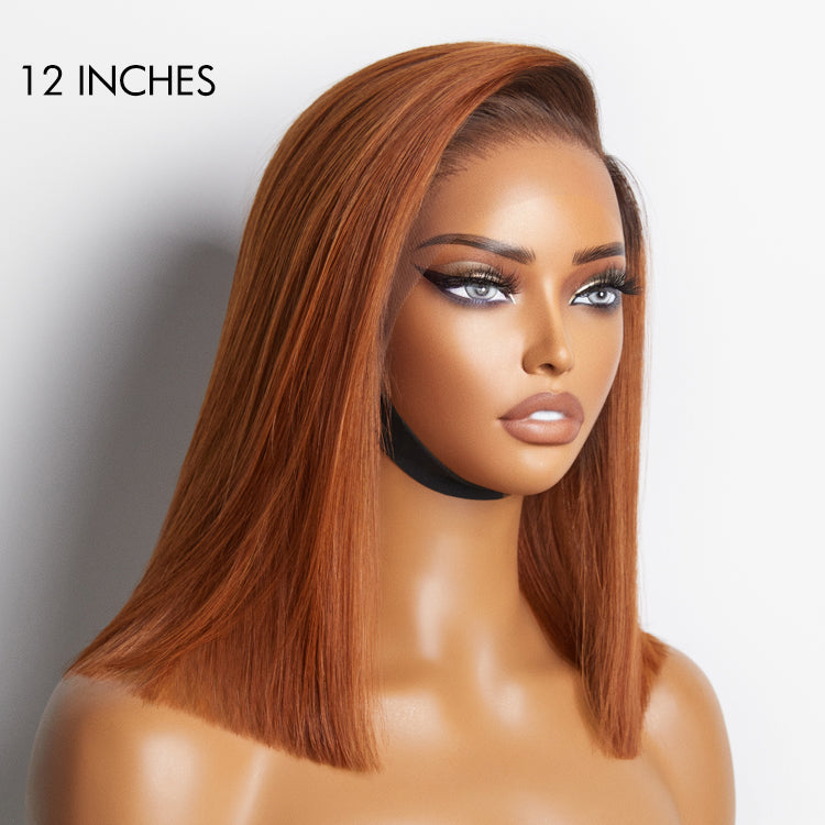 Ginger Ombre Silky Blunt Cut Glueless 13x4 Lace Front Short Bob Wig 100% Human Hair