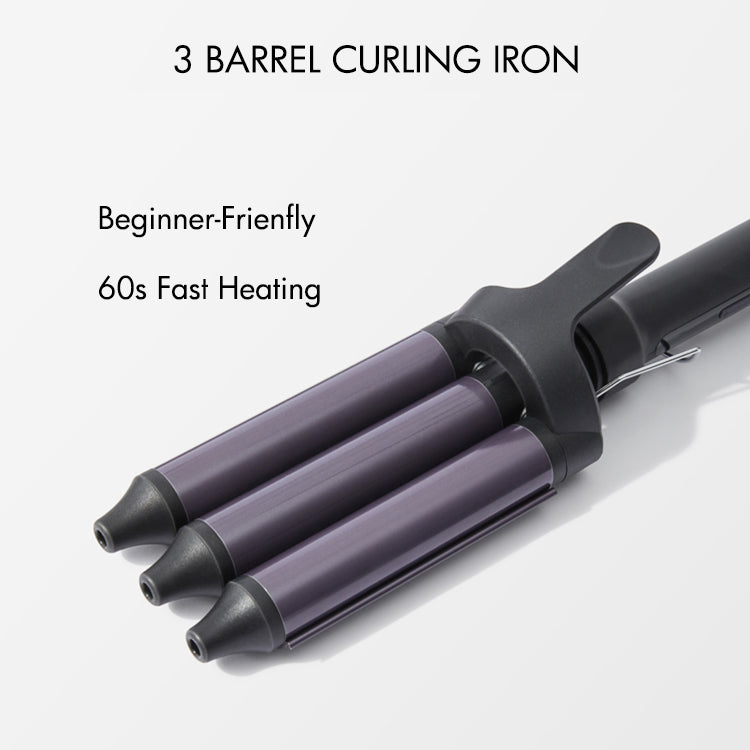 Beginner Friendly 3 Barrel Curling Iron, 60s Fast Heating Temperature Adjustable Ceramic Wavy Hair Crimper