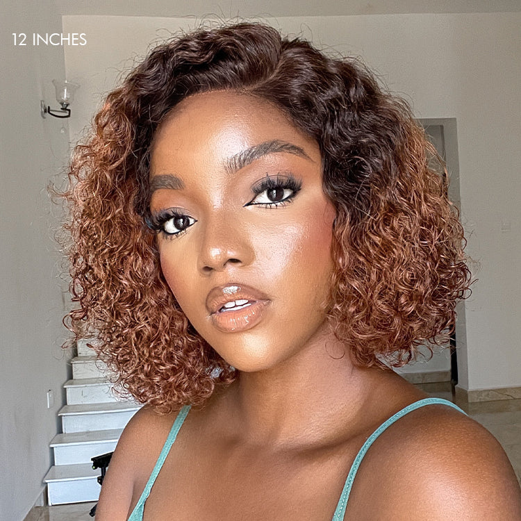 Special Deal | Trendy Mix Brown Short Cut Curly Minimalist HD Lace Glueless Side Part Wig 100% Human Hair