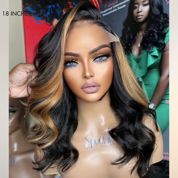 Blonde Brown Highlights Loose Body Wave Glueless 5x5 Closure Lace Wig Face-Framing