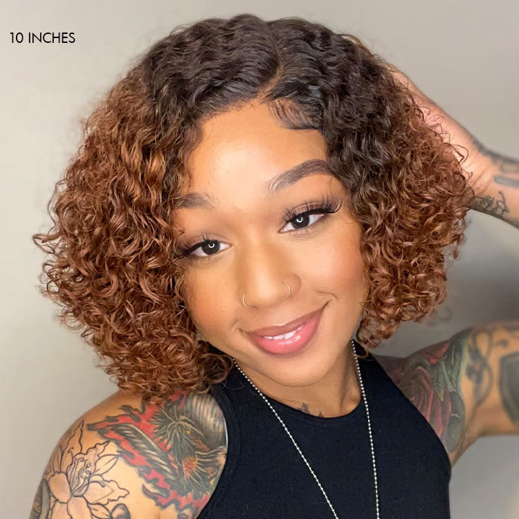 Special Deal | Trendy Mix Brown Short Cut Curly Minimalist HD Lace Glueless Side Part Wig 100% Human Hair