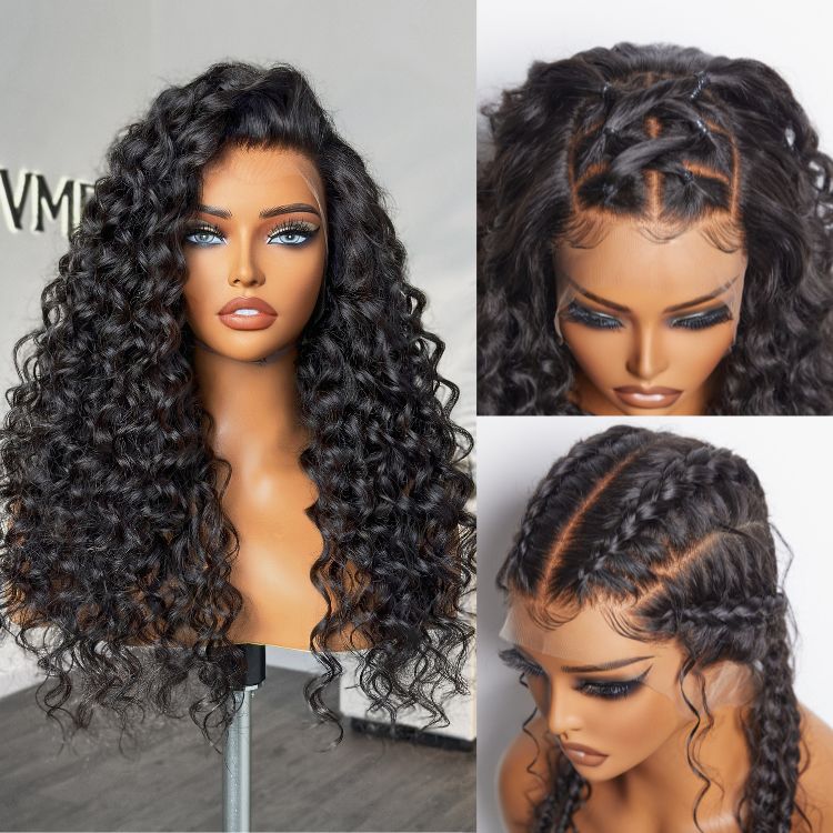 Full Lace Part Anywhere Water Wave Invisible HD Lace Long Curly Wig 100% Human Hair