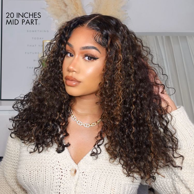 Luvme Hair PartingMax Glueless Wig Chestnut Brown Highlights Funmi 7x6 Closure HD Lace Long Curly Wig Breathable Cap