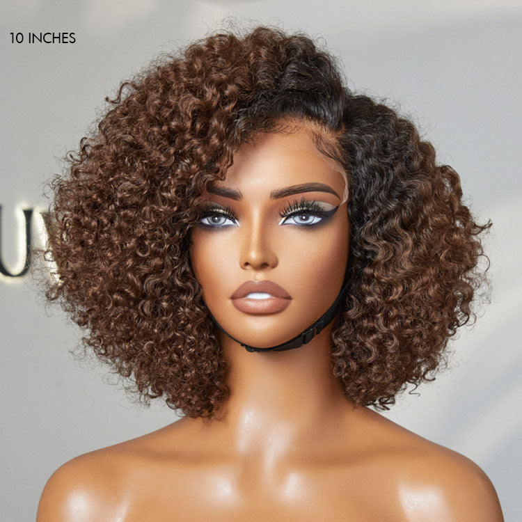 Ombre Brown Fluffy Kinky Curl Glueless Minimalist HD Lace Wig Ready To Go
