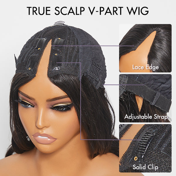 Protective V Part Glueless Long Wig 100% Human Hair (Kinky Straight / Body Wave / Jerry Curly)