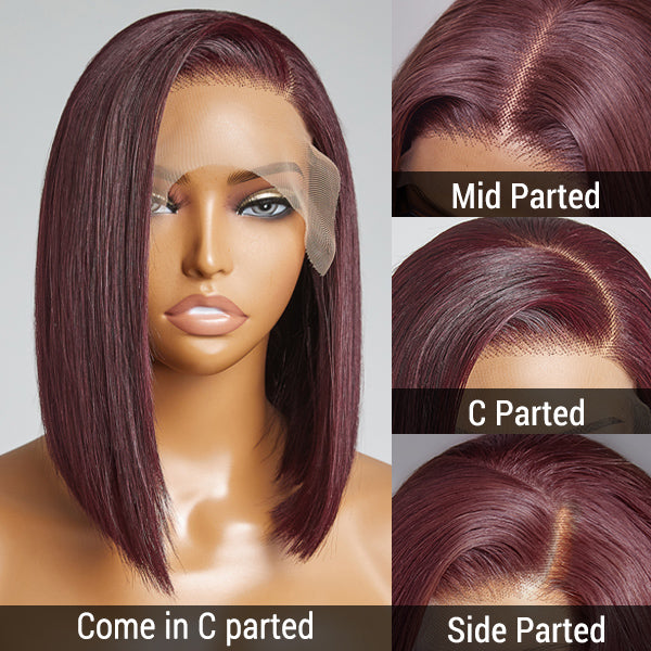 Exclusive Discount | Reddish Purple Glueless Blunt Cut Bob 5x5 Closure Wig 100% Human Hair | Easy Install & Effortless