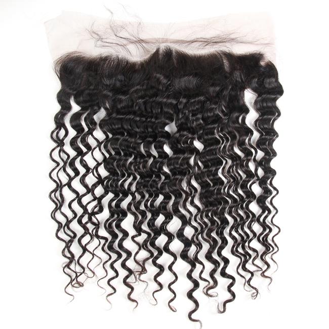 1Pc Pre-Plucked Frontal Lace Deep Wave 100% Human Hair Bundle