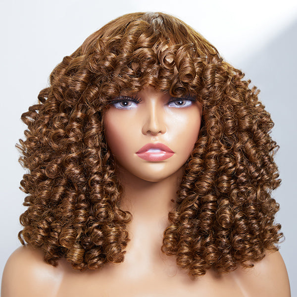 Ashlee Style Brown Rose Curly Wig With Bangs