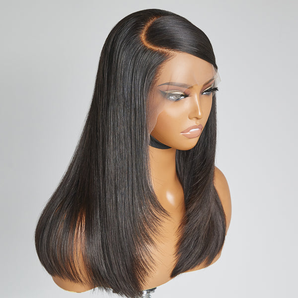 Limited Design | 90s Inspired Side Swoop Silky Straight 13x4 Frontal Lace Long Wig 100% Human Hair