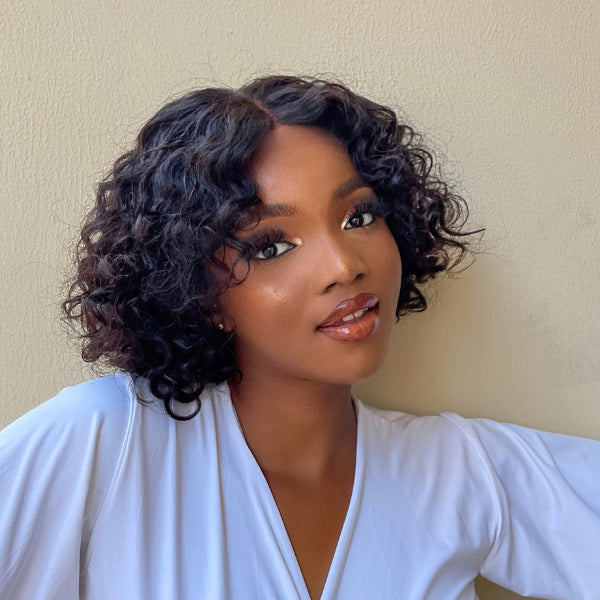 Points Rewards | Casual Bouncy Curly 4x4 Closure Lace Glueless Short Wig With Bangs 100% Human Hair | Face-Framing