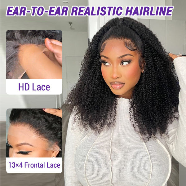 【16 inches = $199.9】Afro Curly Glueless Free Parting Undetectable Invisible 13x4 Lace Frontal Wig | Real HD Lace