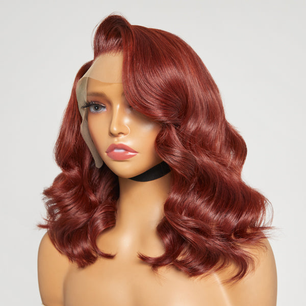 Limited Design | Copper Red Loose Body Wave 13x4 Frontal Lace C Part Long Wig 100% Human Hair