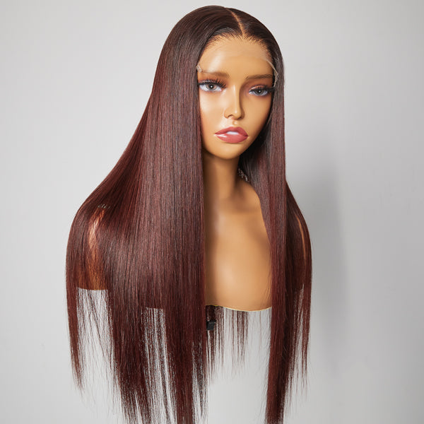 Limited Design | Liz Exclusive Reddish Brown Ultra Silky Straight 5x5 Closure HD Lace Glueless Mid Part Long Wig 100% Human Hair