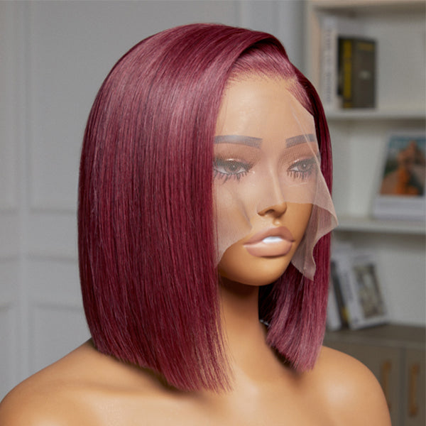 Reddish Purple Side Part Glueless Wide T Lace Bob Wig 100% Human Hair