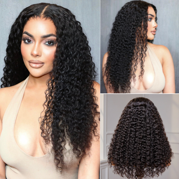200% Density Water Wave 5x5 Closure HD Lace Glueless Long Wig 100% Human Hair