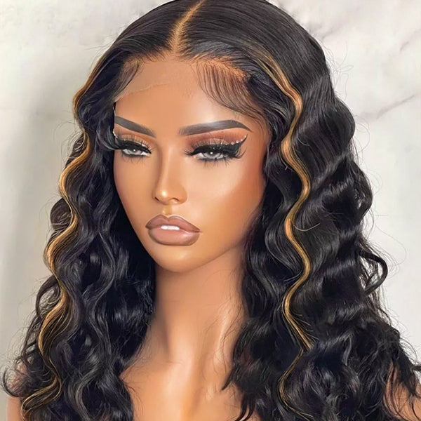 【16 inches = $169.9】Graceful Blonde Highlights Ocean Wave 5x5 Closure HD Lace Glueless Mid Part Wig 100% Human Hair