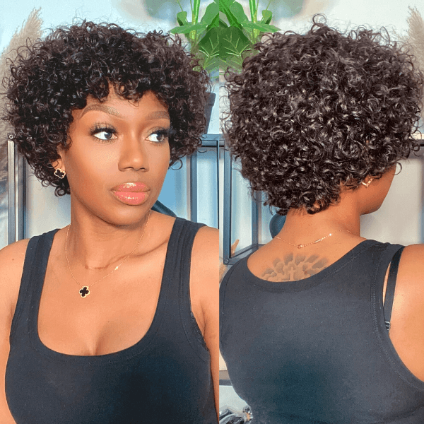 Luvme Deep Curly Wig Natural Lightweight Bouncy Short Curly Wig 100% Human Hair Wig With Bangs