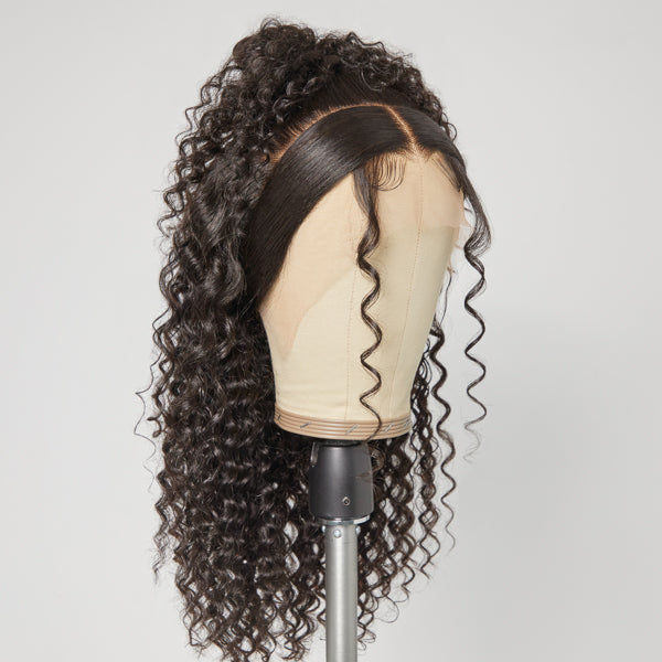 Limited Design | Zoe Unique Sleek-top Deep Wave Glueless 13x4 Frontal Lace Mid Part Long Wig 100% Human Hair
