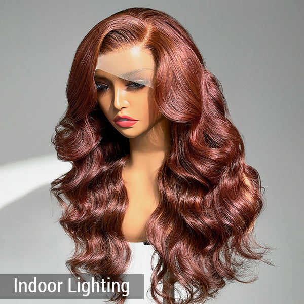 Limited Design | Reddish Brown Loose Body Wave 13x4 Frontal Lace C Part Long Wig 100% Human Hair