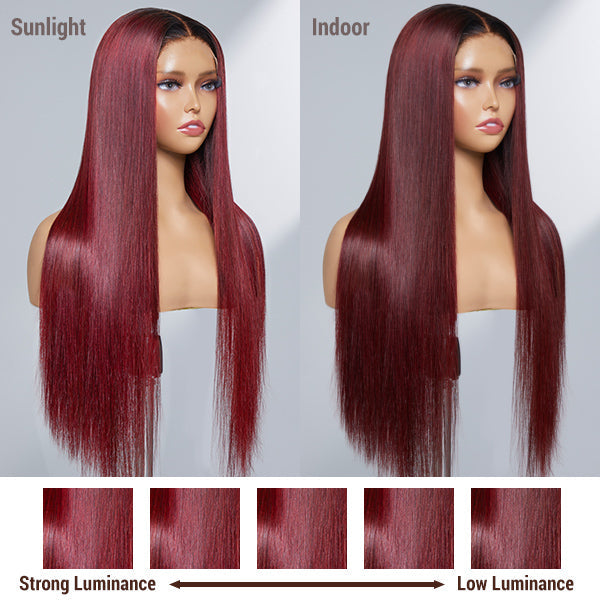 Limited Design | Patricia Burgundy Reddish Silky Straight 5x5 Closure HD Lace Glueless Long Wig 100% Human Hair