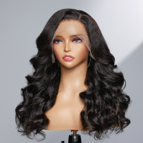 Realistic Kinky Body Wave Glueless 13x4 Frontal Lace Side Part Long Wig 100% Human Hair
