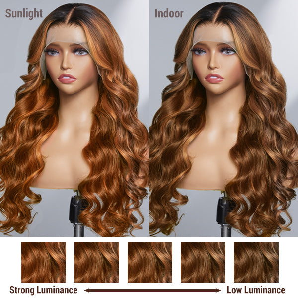 Limited Design | Honey Blonde Highlights Loose Wave Glueless 13X4 Frontal Lace Mid Part Long Wig 100% Human Hair