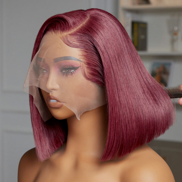 Reddish Purple Side Part Minimalist Lace Bob Wig 100% Human Hair