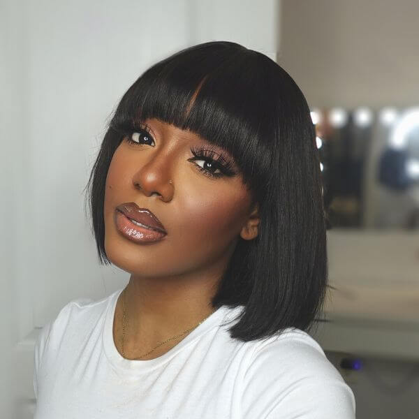 Luvmehair Glueless Bob Wig Realistic Undetectable Lace Wig Yaki Straight Bob Wig With Bangs