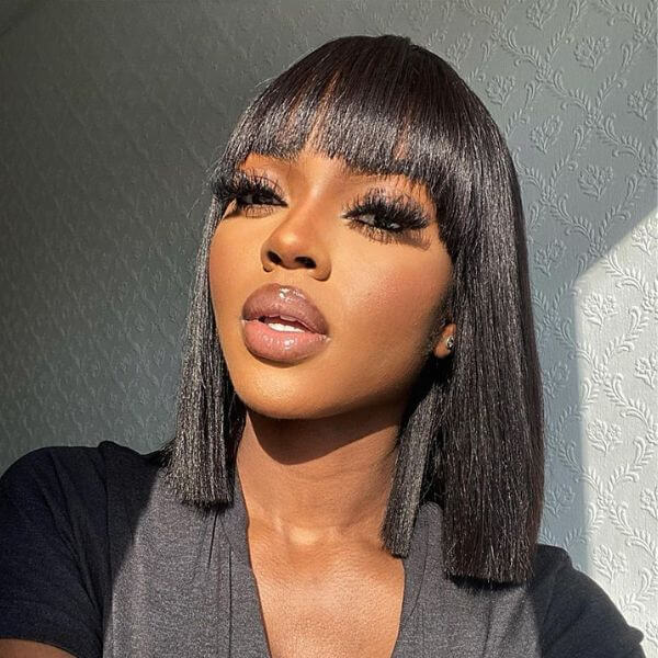 Luvmehair Realistic Yaki Bob Wig Straight Undetectable Lace Bob Wig With Bangs For Black Women