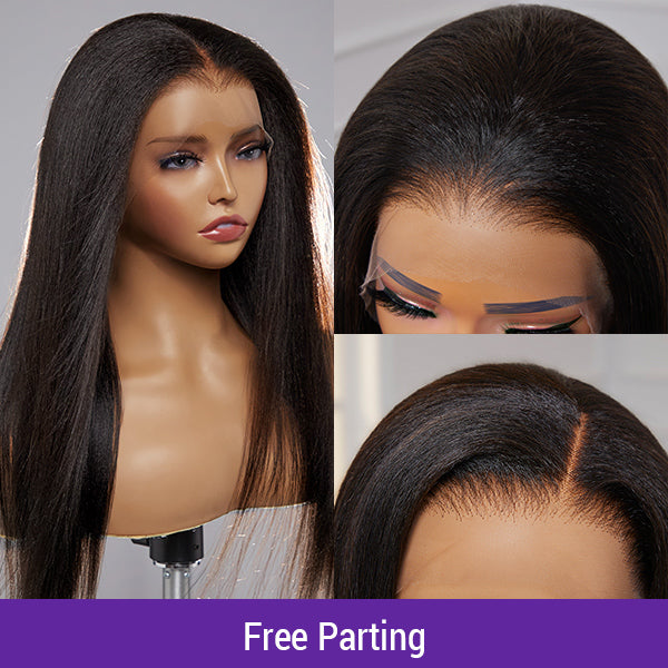 Natural Yaki Hairline Undetectable Lace 13x4 Kinky Straight Wigs Media;Free parting;Re-style as you wish