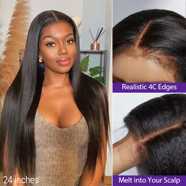 4C Edges | Natural Yaki Straight Free Parting 13x4 Undetectable Lace Front Wig | Afro Inspired