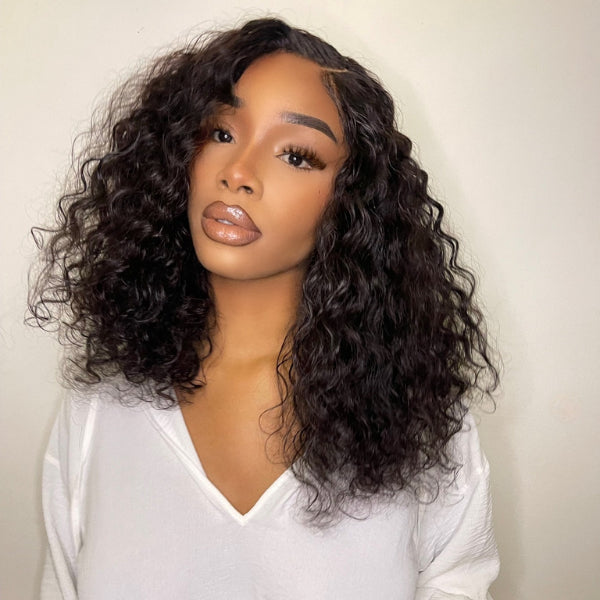 Shoulder-length Pre-plucked Black / Chesnut Brown Glueless Bouncy Curls Minimalist Undetectable HD Lace Long Wig 100% Human Hair