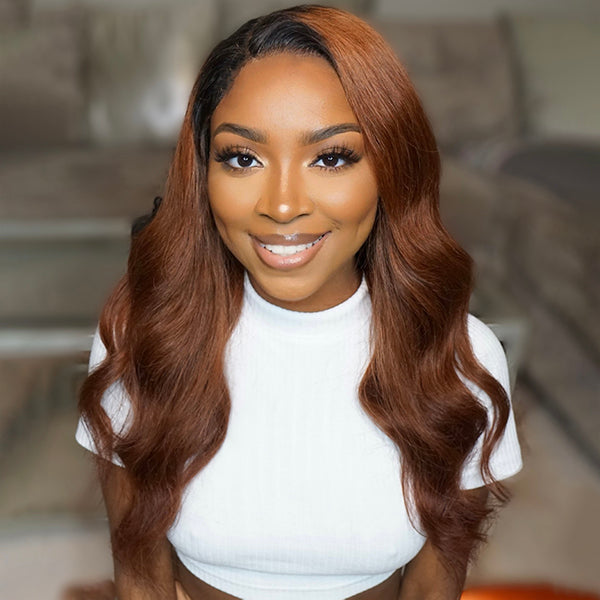 Reddish Brown Loose Wave 5x5 Closure Lace Glueless Side Part Long Wig 100% Human Hair