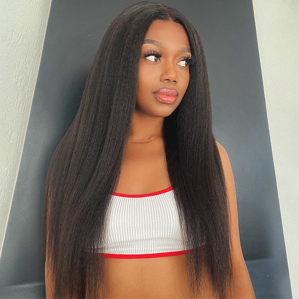 【20 inches = $189.9】Natural Kinky Straight Glueless 5x5 Closure / 13x4 Frontal HD Lace Long Wig 100% Human Hair