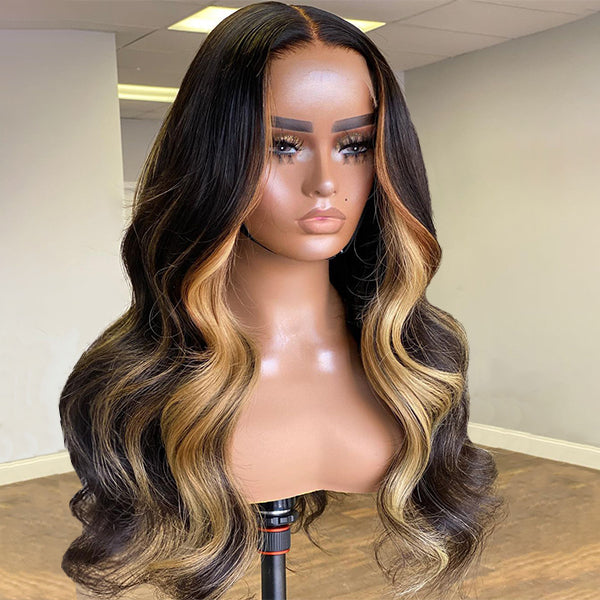 【16 inches = $169.9】Blonde Highlight Big Loose Wave 5x5 Closure HD Lace Glueless Mid Part Wig 100% Human Hair