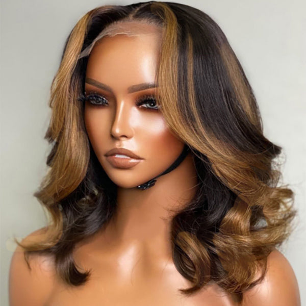 Breathable Cap Blonde Mix Black Loose Wave Glueless 5x5 Closure HD Lace Wig