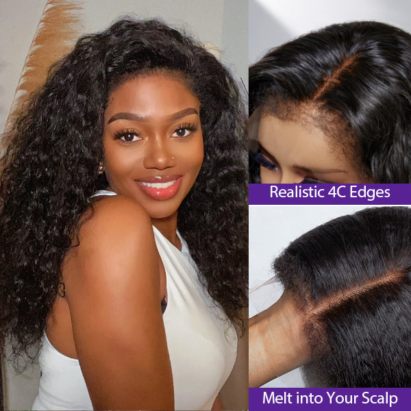 4C Edges | Water Wave Kinky Edges Free Parting 13x4 Undetectable Lace Front Wig | Afro Inspired