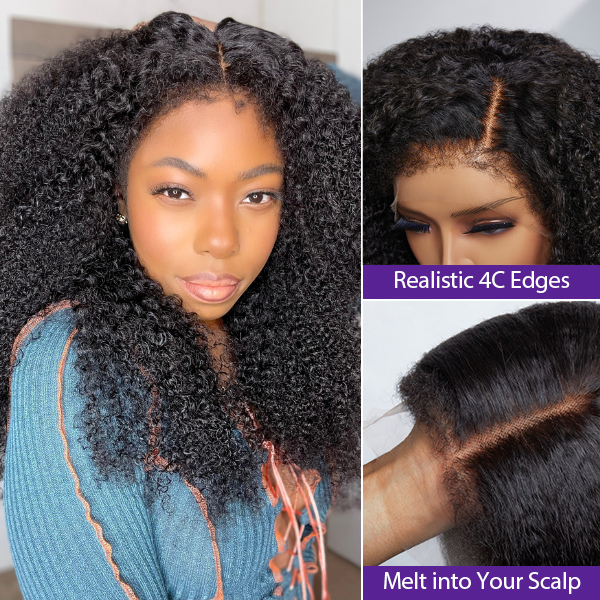 Flash Sale | 4C Edges | Realistic Kinky Edges Afro Curly 13x4 Frontal HD Lace Free Part Long Wig 100% Human Hair